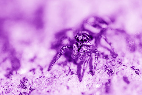 Hairy Jumping Spider Enjoying Sunshine (Purple Shade Photo)