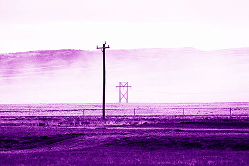 Heavy Fog Hiding Mountain Range Behind Powerlines (Purple Shade Photo)