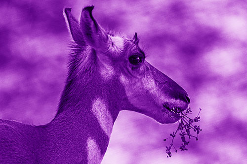 Hungry Pronghorn Gobbles Leafy Plant (Purple Shade Photo)