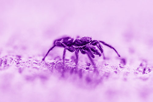 Jumping Spider Crawling Along Flat Terrain (Purple Shade Photo)
