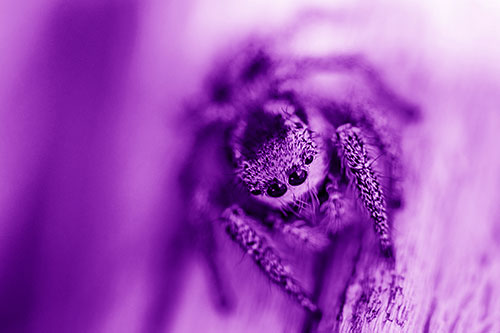 Jumping Spider Resting Atop Wood Stick (Purple Shade Photo)