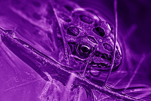 Leopard Frog Keeping Eye Out Above Water (Purple Shade Photo)