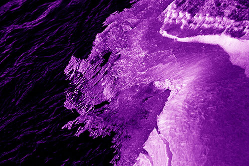Melting Ice Face Creature Atop River Water (Purple Shade Photo)