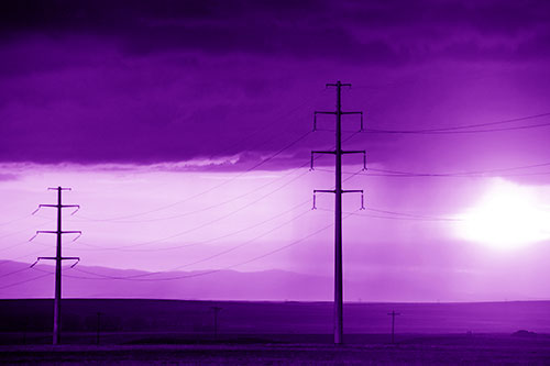 Mountain Rainstorm Sunset Beyond Powerlines (Purple Shade Photo)