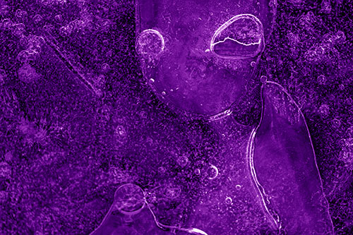 Mouthless Alien Ice Figure Forms Among Frozen River Water (Purple Shade)