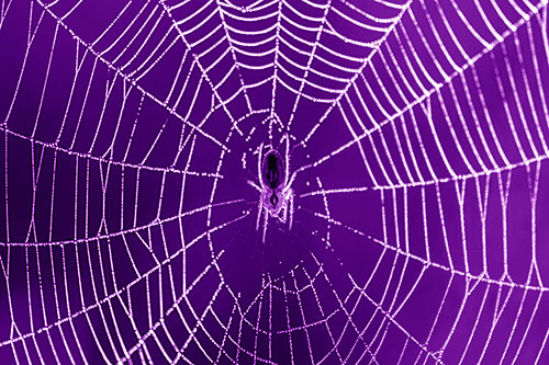 Orb Weaver Spider Rests Among Web Center (Purple Shade Photo)