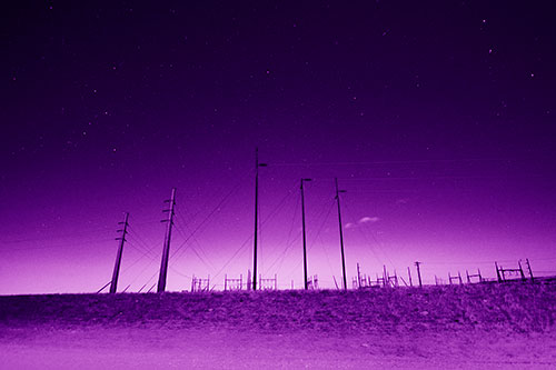 Powerlines Among The Night Stars (Purple Shade Photo)