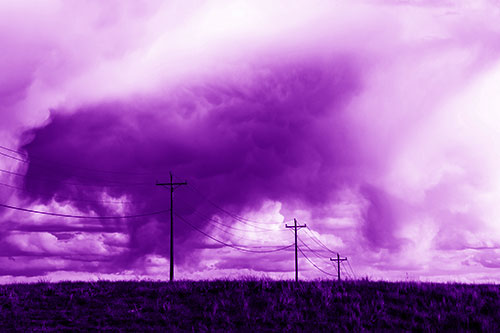 Rainstorm Clouds Twirl Beyond Powerlines (Purple Shade Photo)