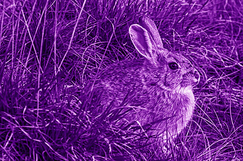 Sitting Bunny Rabbit Enjoying Sunrise Among Grass (Purple Shade Photo)