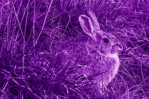 Sitting Bunny Rabbit Enjoying Sunrise Among Grass (Purple Shade)