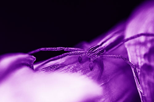Slender Crab Spider Sprawled Out Among Plant (Purple Shade)