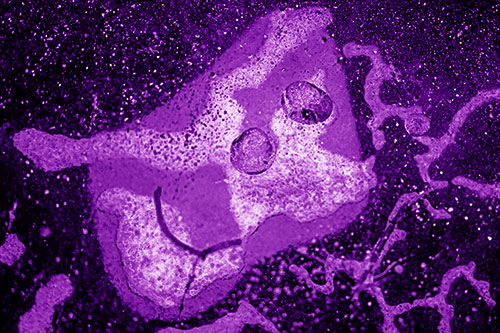Smiley Bubble Eyed Block Face Below Frozen River Ice Water (Purple Shade)