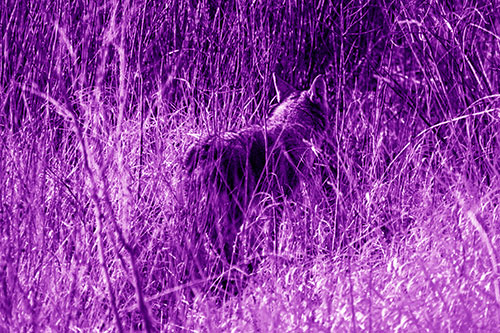 Sneaking Coyote Hunting Through Trees (Purple Shade Photo)