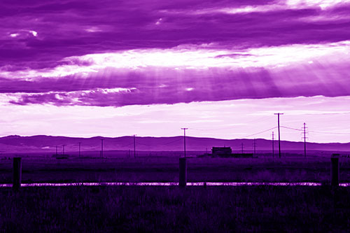 Sunlight Bursts Powerline Horizon After Rainstorm (Purple Shade Photo)