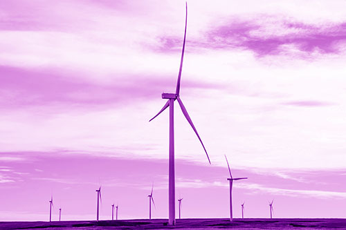 Wind Turbine Cluster Standing Tall Among Horizon (Purple Shade)