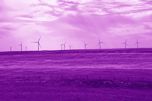 Wind Turbines Scattered Along The Prairie Horizon (Purple Shade Photo)