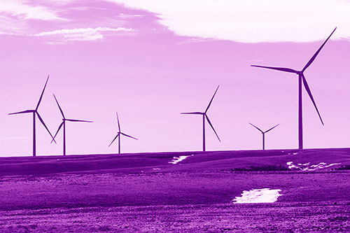 Wind Turbines Scattered Around Melting Snow Patches (Purple Shade Photo)