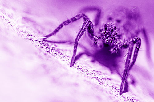 Wolf Spider Watching Among Sloping Rock (Purple Shade)