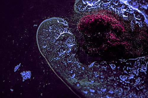 Angry Eyebrow Raised Ice Bubble Creature Bending Beside Mossy Rock (Purple Tint)