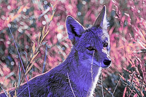 Bashful Coyote Spots Human (Purple Tint Photo)