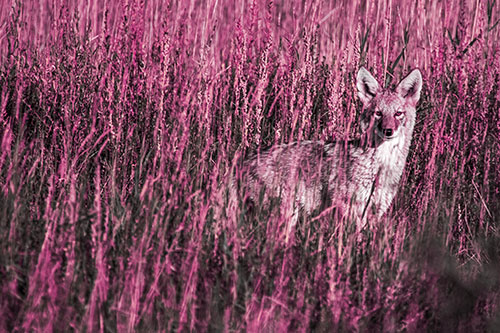 Coyote Watches Among Feather Reed Grass (Purple Tint)