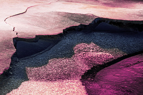 Cracked Ice Frozen Shoreline Melting (Purple Tint Photo)