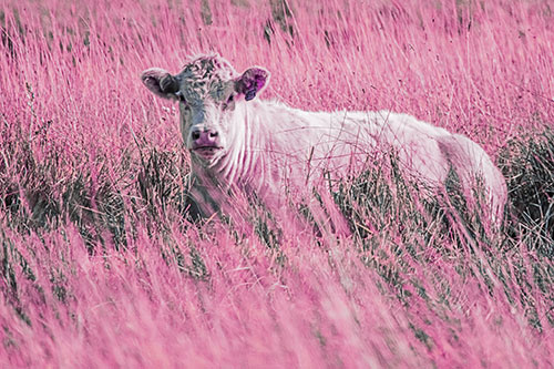 Curious Cow Awakens From Nap (Purple Tint Photo)