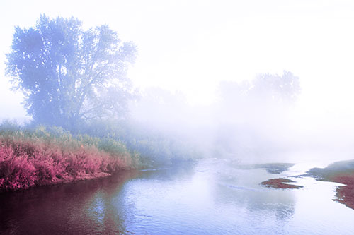 Dense Fog Blankets Distant River Bend (Purple Tint Photo)