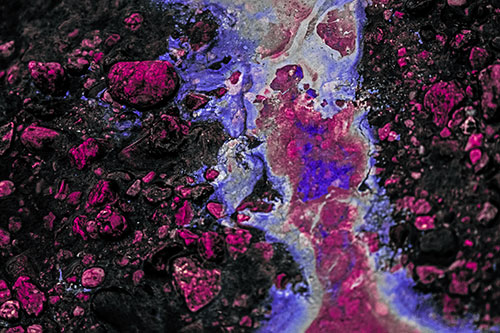 Distorted Oil Face Smearing Among Rocky Shore (Purple Tint)