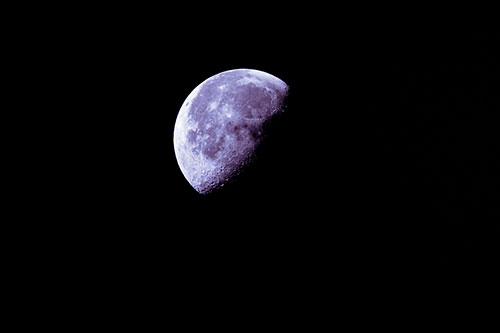 Half Blue Moon During Morning Orbit (Purple Tint Photo)