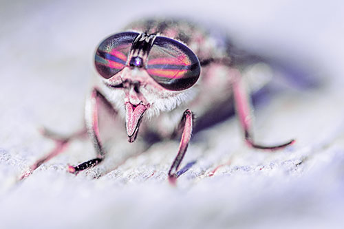 Happy Horse Fly Sticking Out Tongue Among Sunlight (Purple Tint)