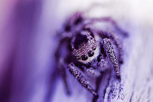 Jumping Spider Resting Atop Wood Stick (Purple Tint Photo)