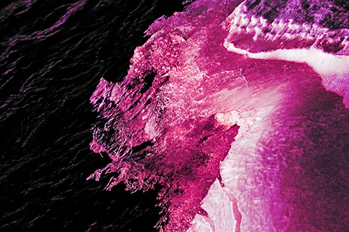 Melting Ice Face Creature Atop River Water (Purple Tint Photo)