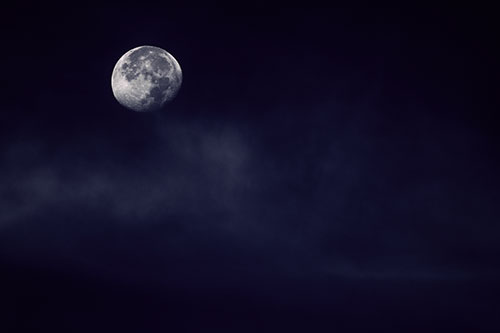 Moon Begins Descent Beyond Faint Mist Cloud (Purple Tint Photo)