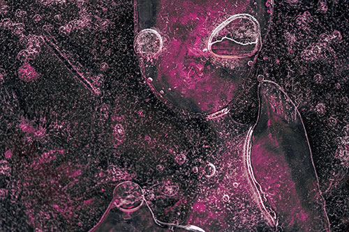 Mouthless Alien Ice Figure Forms Among Frozen River Water (Purple Tint)