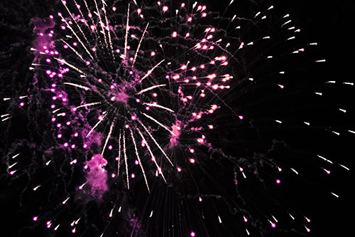 Multiple Firework Explosions Send Light Orbs Flying (Purple Tint Photo)