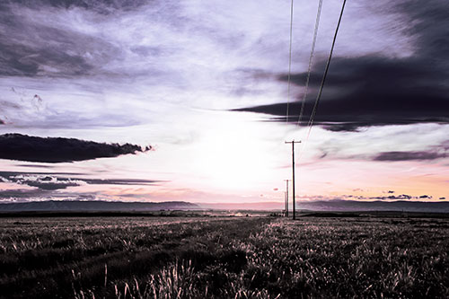 Powerline Prairie To Peak Sunset (Purple Tint Photo)