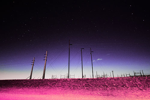 Powerlines Among The Night Stars (Purple Tint Photo)