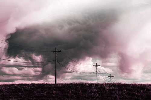 Rainstorm Clouds Twirl Beyond Powerlines (Purple Tint)
