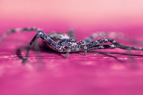 Running Crab Spider Resting Among Bench (Purple Tint)