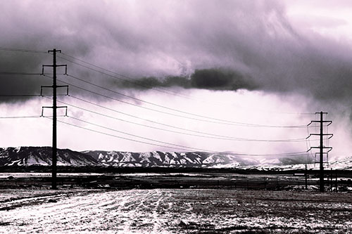 Snowstorm Brews Beyond Powerlines (Purple Tint Photo)