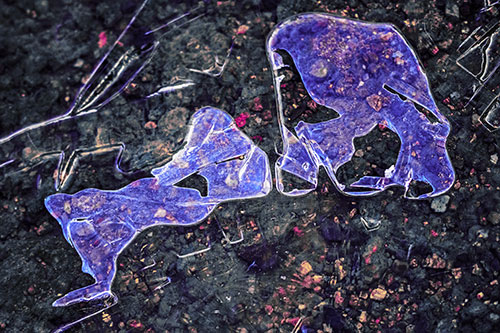 Translucent Frozen Big Eyed Alien Ice Bubble Figure Atop River (Purple Tint)