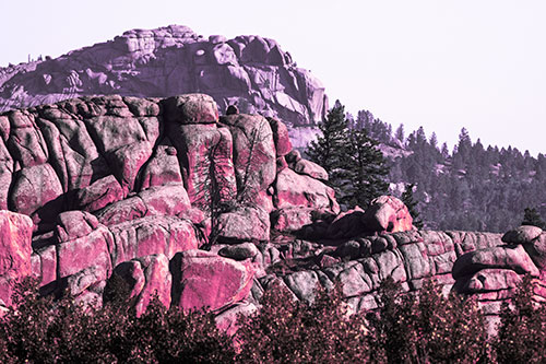 Two Towering Rock Formation Mountains (Purple Tint Photo)