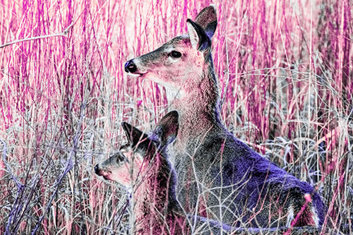 Two White Tailed Deer Scouting Terrain (Purple Tint Photo)