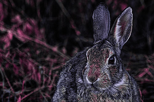 Unafraid Bunny Rabbit Curiously Watching (Purple Tint)