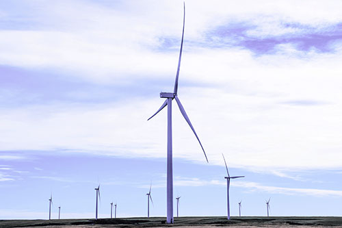 Wind Turbine Cluster Standing Tall Among Horizon (Purple Tint)