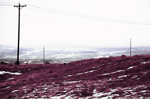 Winter Snowstorm Approaching Powerlines (Purple Tint Photo)