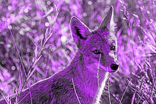 Bashful Coyote Spots Human (Purple Tone Photo)