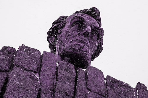 Blowing Snow Across Presidential Statue Head (Purple Tone Photo)