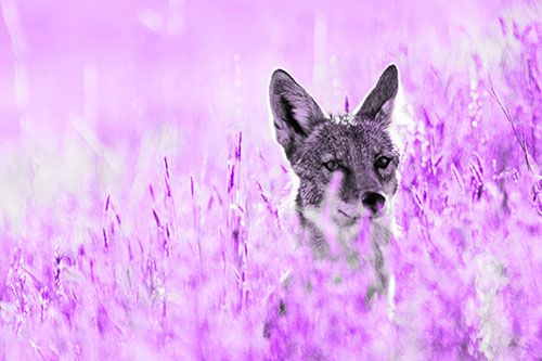 Coyote Peeking Head Above Feather Reed Grass (Purple Tone)